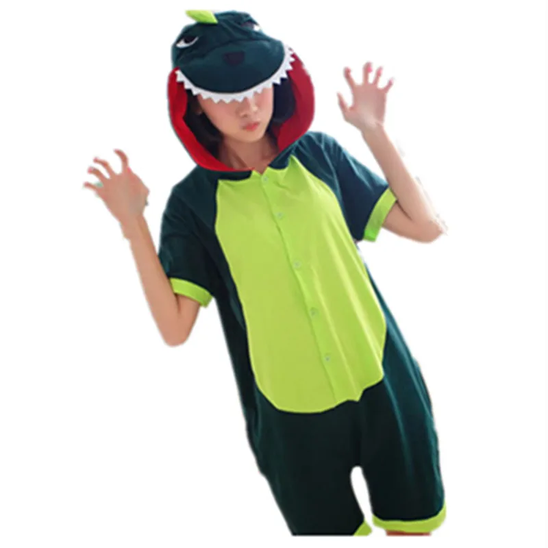 

Cartoon Anime Green Dinosaur Cosplay Costume Summer Jumpsuit Short Sleeve Animal Monster Pajamas Onesie Adult Child Sleepwear