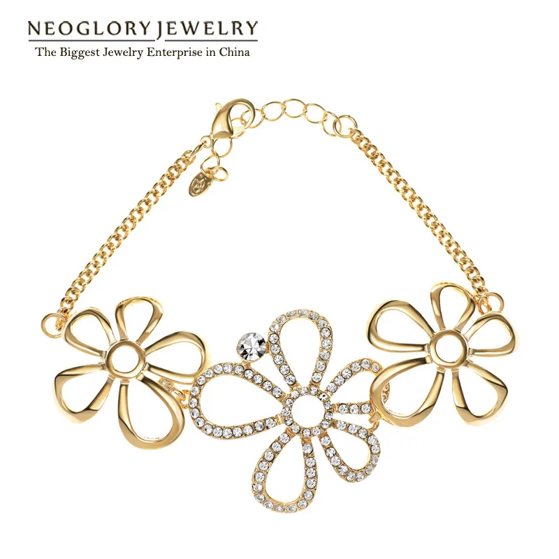 

Neoglory Austrian Rhinestone Flower Fashion Bangle Bracelet For Women Charm Light Yellow Gold Color Jewelry 2020 Hot JS3 Flo-y