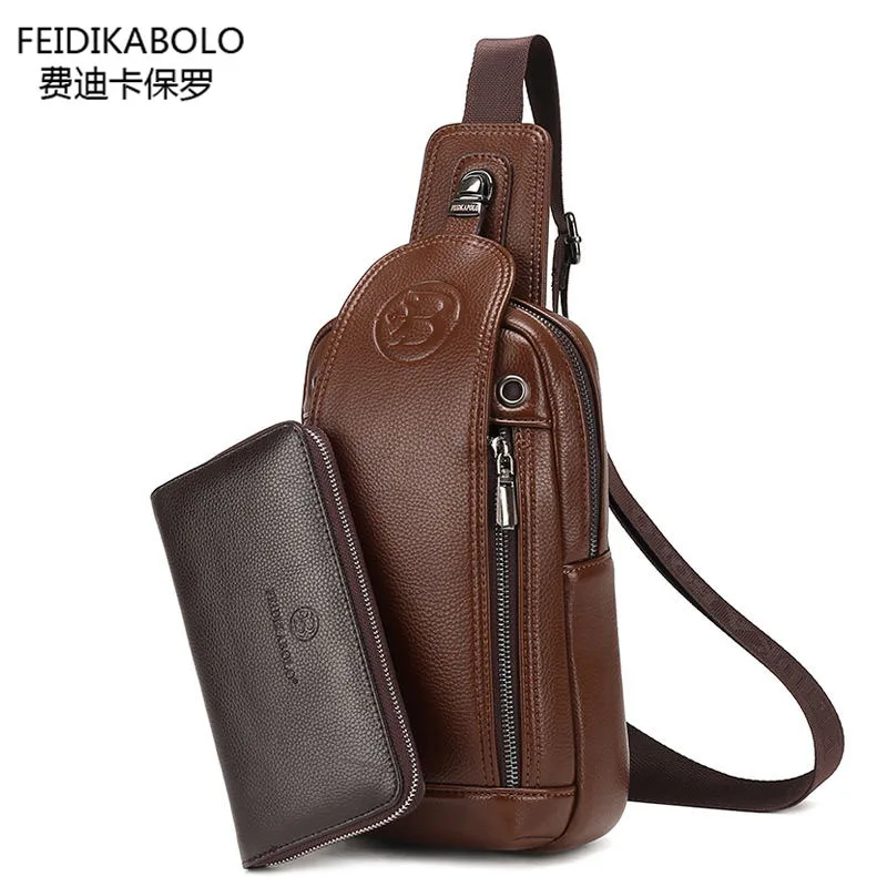 FD BOLO Brand Bag Men Chest Pack Single Shoulder Strap Back Bag Leather Travel Men Crossbody Bags Vintage Rucksack Chest Bag