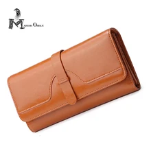 Genuine leather wallet women luxury brown purse trifold card wallet cowhide real leather brand clutch wallet genuine leather