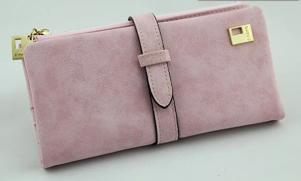 Pink Известный бренд, Длинный кошелек, два сложения, женские кошельки, на завязках, нубук, кожа, на молнии, замшевый кошелек, дамская сумочка, клатч - Цвет: Pink