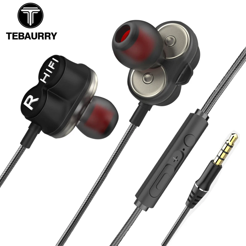 TEBAURRY TB6 двойной блок драйвер наушники проводные Hi-Fi стерео наушники для телефона iphone 4 колонки супер бас гарнитура с микрофоном