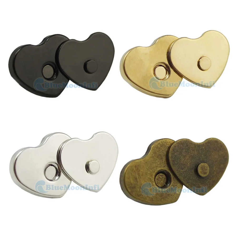 14-18 mm Heart Shape Magnetic Snaps Purse Clasp Closures Metal Bag Craft Sew