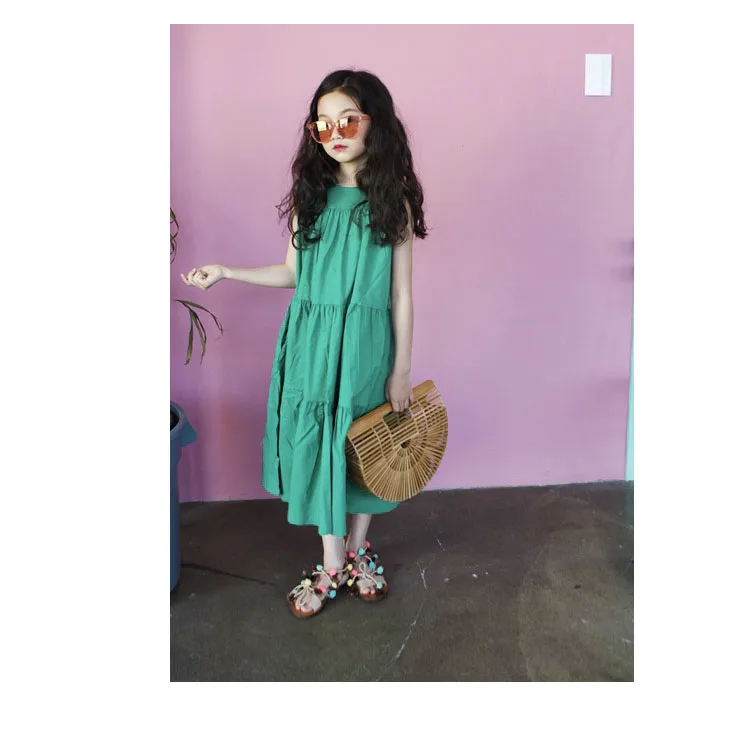 2018 new summer spring sleeveless mid calf length holiday bohimian little big girl dresses children clothing  (8)