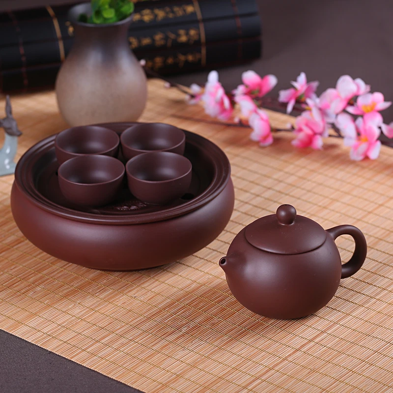 Чайный сервиз из фиолетовой глины с керамическим чайным лотком 1 горшок 4 чашки gaiwan oolong чайный набор кунг-фу
