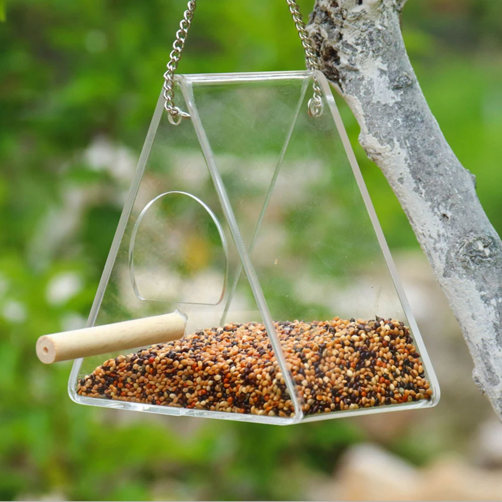 Bird Feeder Transparent Acrylic Adsorption Type House Shape Innovative Suction Cup Feeder