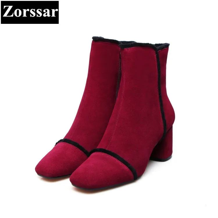 

{Zorssar} Fashion Suede Women Boots 2018 High Heels ankle boots Short Plush Pointed Toe Martin Boots Autumn winter women shoes