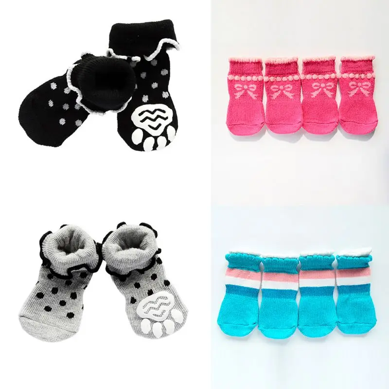 Small Dog Socks Cotton Pet shoes with Bottom Non slippery Warm Sock