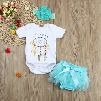 

Newborn Baby Girl Dreamcatcher Romper+Tutu Skirt Tulle Outfits Clothes 3pcs Hot Sale Blue Fashion Set Yenidogan Bebek Giyim