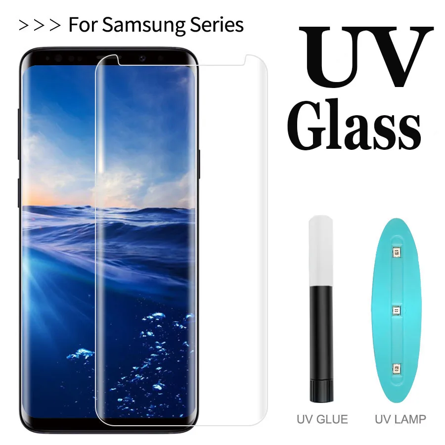 УФ закаленное стекло для samsung Note 9 8 S9 S8 Plus S7 S6 Edge 5D полное жидкое клеевое Защитное