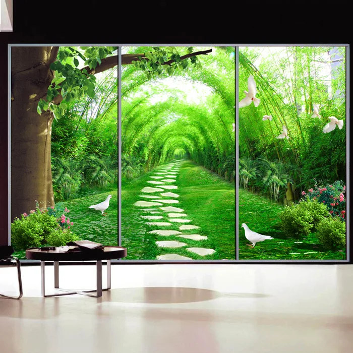 Landscape painting window film balcony wardrobe green woods and country