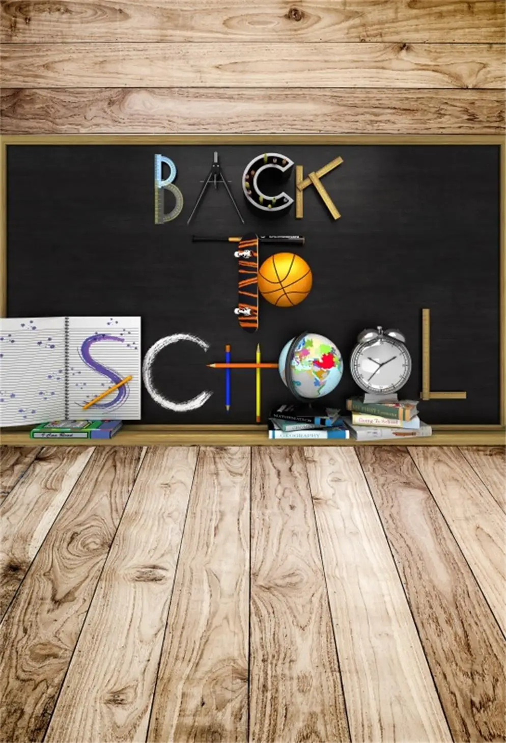 

Photo Backdrops Blackboard Back To School Books Study Tools Wooden Floor Baby Portrait Photographic Backgrounds For Photo Studio