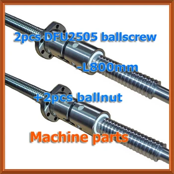 

25mm linear rolled lead ballscrew ball nut 2pcs DFU2505 ball screw L 800mm rail + 2pcs double ball nut for DIY CNC