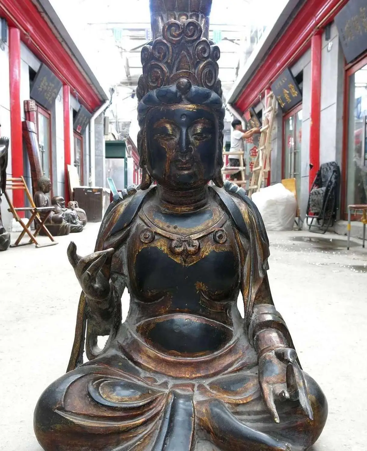 

34" China old wood lacquer sculpture handwork buddhism Kwan-yin buddha Statue