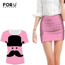 FORUDESIGNS Pink 3D Moustache Women’s Set Summer Casual T Shirt And Sexy Skirt 2 Two Piece Set Woman Tops Feminine Clothes 2017