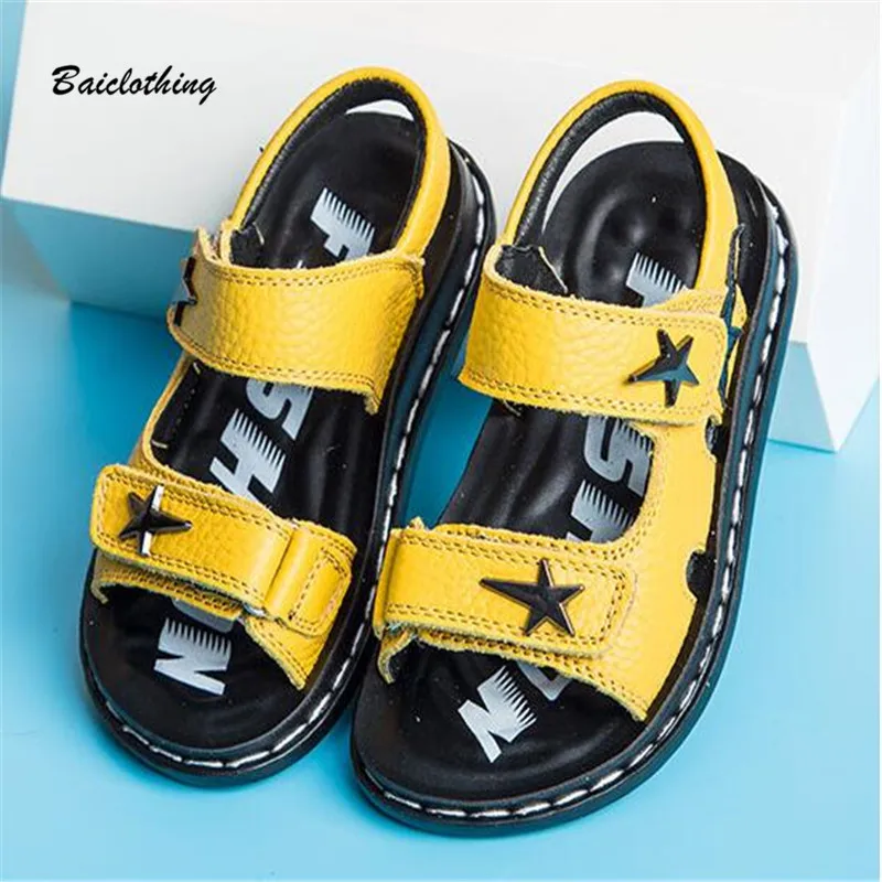 

2018 Summer Boys Sandals New Children Shoes Non-Slip Beach Children's Sandals Soft Bottom Genuine Leather Sandas Kids Boys Shoes