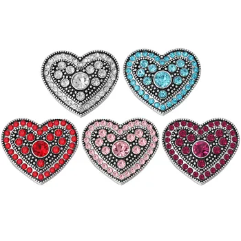 

10Pcs/lot New Snap Jewelry 18MM Mixed Heart Snap button For Bangle Women Charm Bracelets ZA252