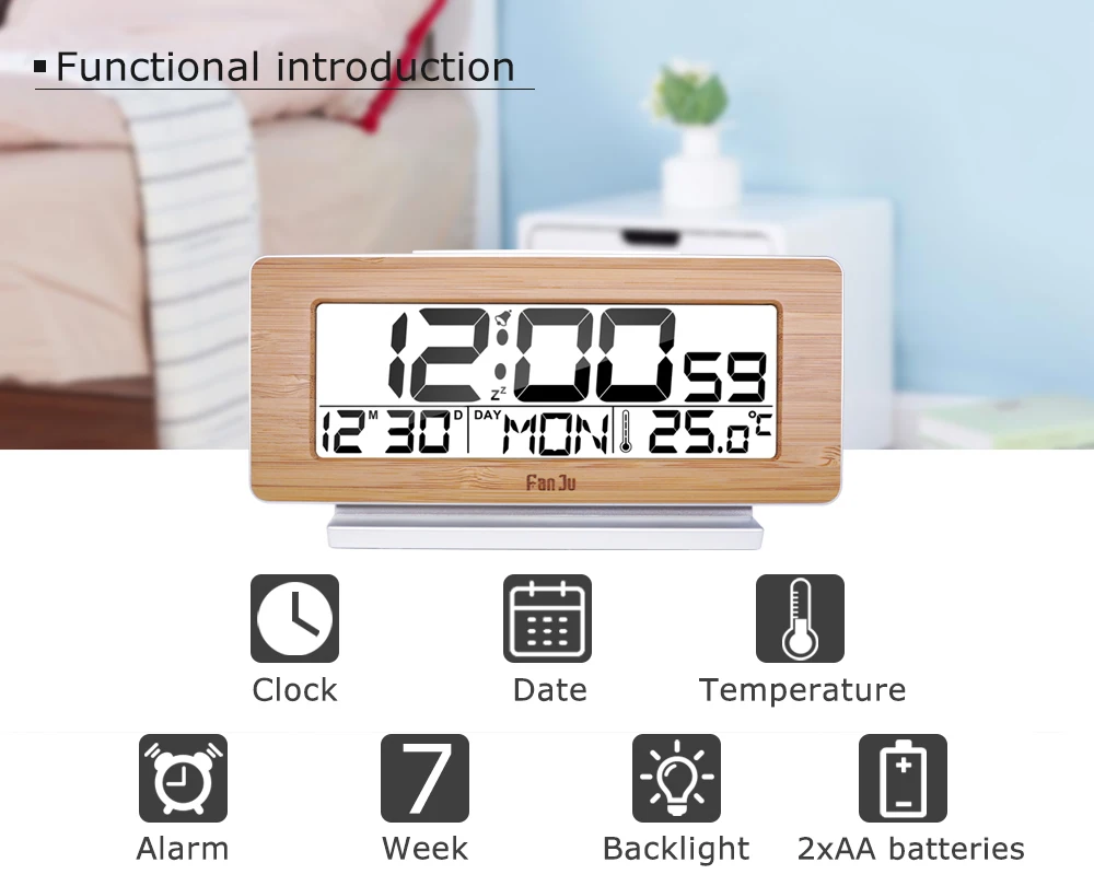 FanJu цифровой будильник термометр FJ3523 светодиодный электронный 12 H/24 H будильник и функция повтора подсветки настольные часы