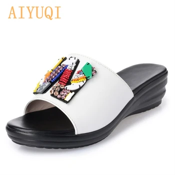 

AIYUQI 2020 New Women's Slippers Beach Large Size 41 42 43 Elegant Slope Wedges Outdoor Summer Slippers Female