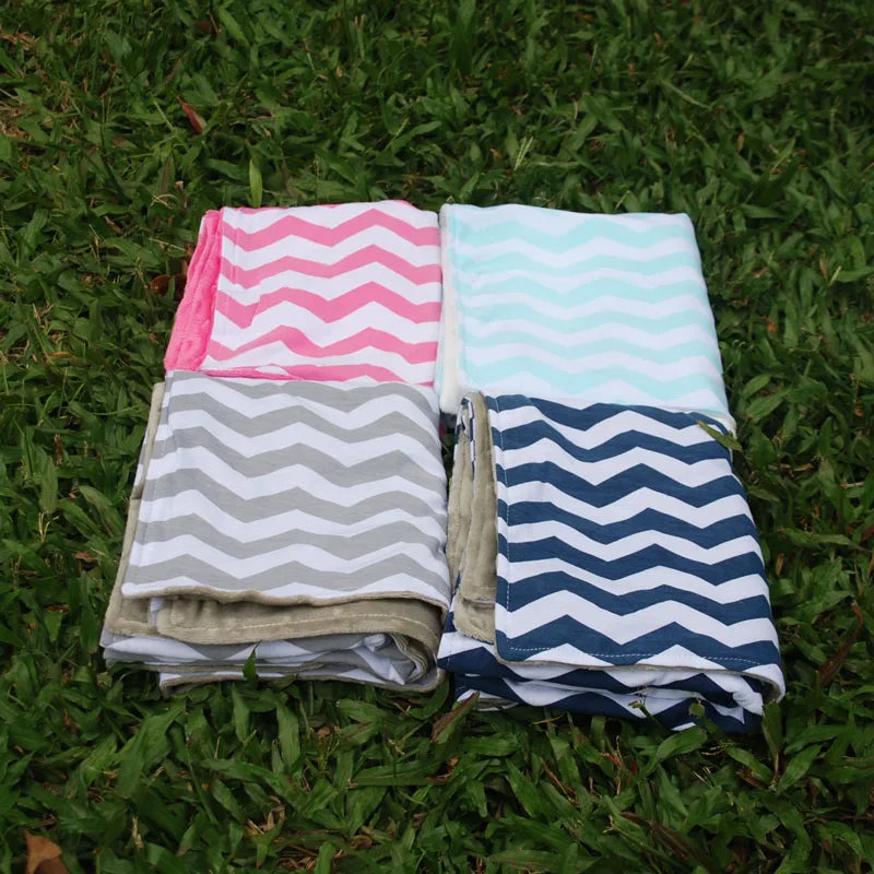Wholesale Blanks Ready in stock Chevron Printed Minky Baby Blanket