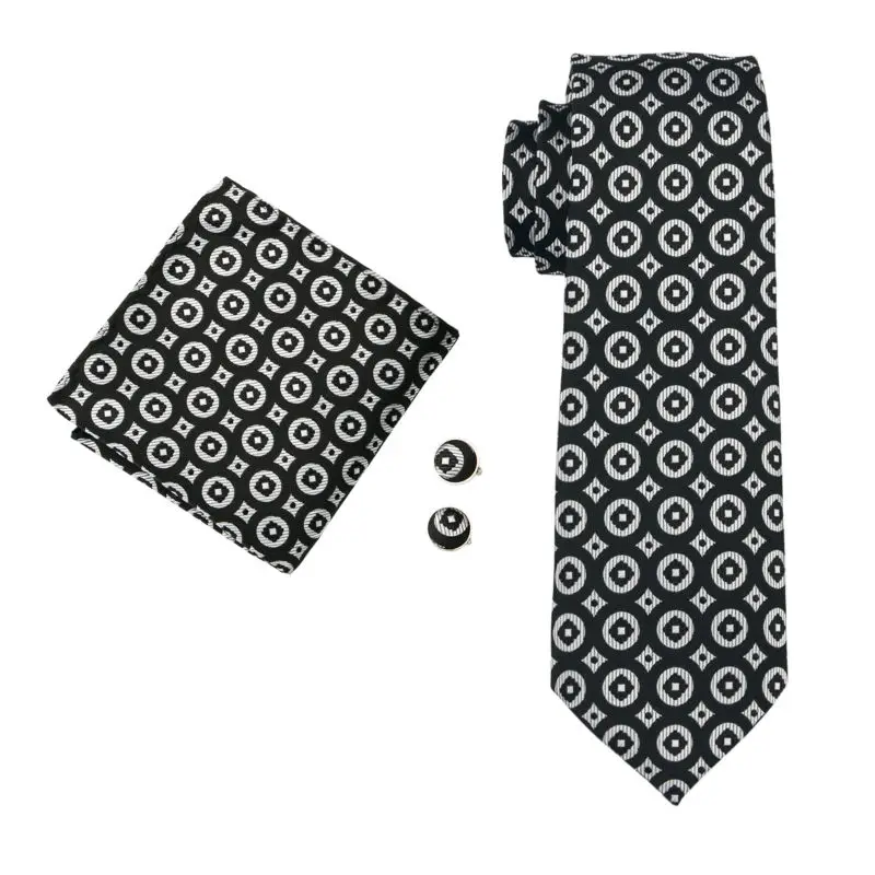 LS-1529 Барри. ван классический Для мужчин галстук 100% шелк Черный Новинка галстук Hanky запонки Набор для Для мужчин; Свадебная вечеринка Бизнес