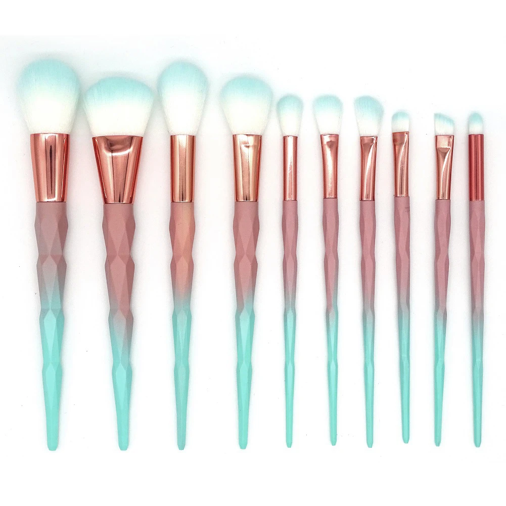 

FOEONCO 7/10 pcs Unicorn diamond Makeup Brushes Set Green Macarons color Facial Foundation Cosmetic Makeup Brush Kit
