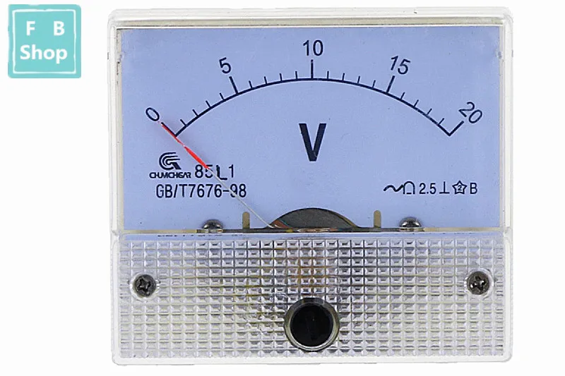 1 шт. 85L1-V 1 в 2 в 3 в 5 в 10 в 15 в 20 в 25 в 30 в 50 В AC Аналоговый вольтметр Панель измеритель напряжения 64*56 мм - Цвет: 20V