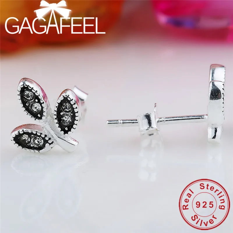 

GAGAFEEL Pure 100% 925 Sterling Silver Stud Earrings for Women Ladies Silver Leaf Shape Earrings Top Quality