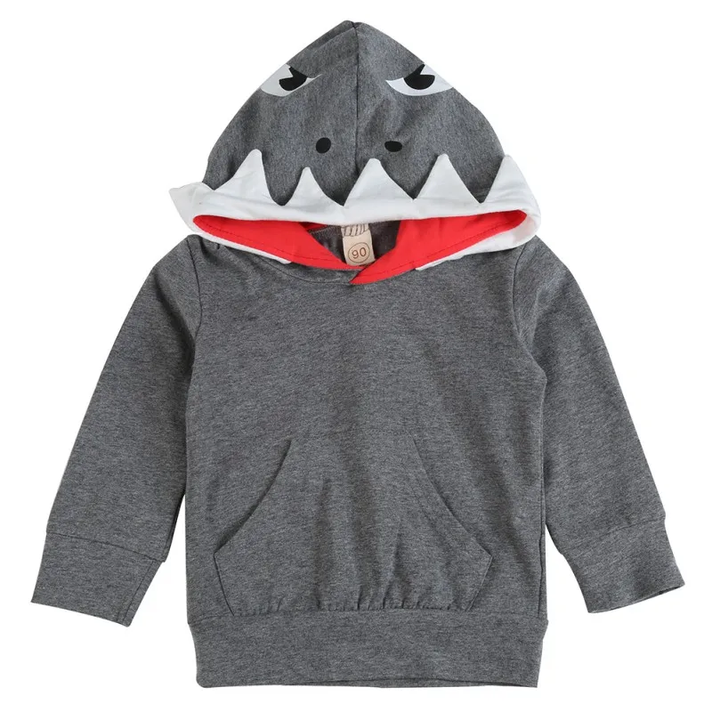 Unisex Baby Autumn Winter Shark Hooded Sweatshirt Infant Boys Girls Hoodies with Kangaroo Muff Pockets Shark Fin