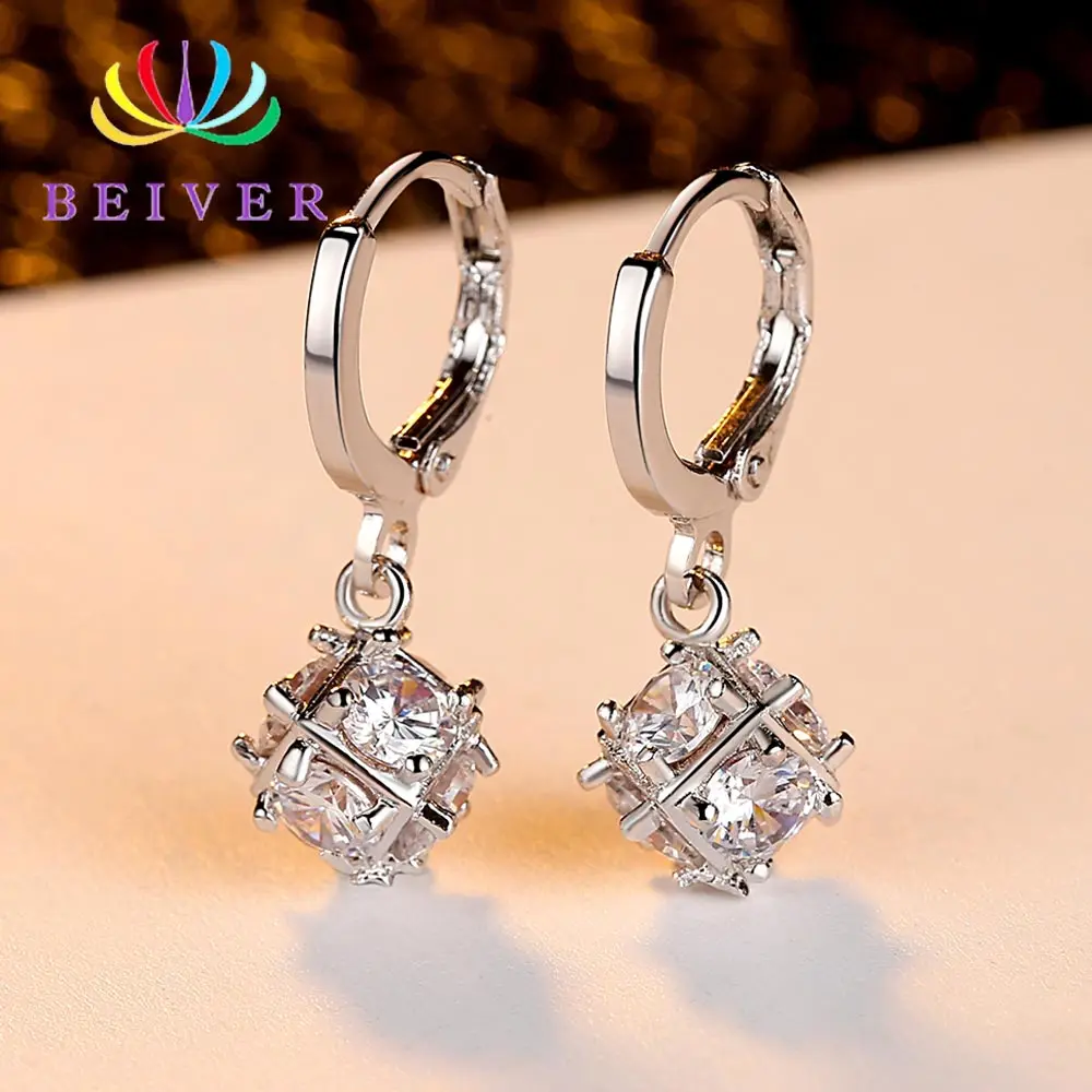 Beiver Fashion CZ серьги для женщин белого золота цвет кубики ювелирные изделия Рубика AAA