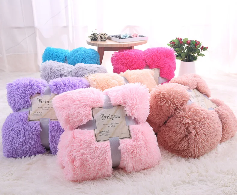 

Fluffy Plush Fleece Blankets for Bed Soft Throw Blanket Air Conditioning Manta Solid Bedspreads Cobertor Girl Wedding decoration