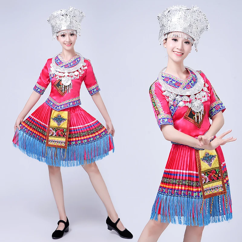 

New Miao nationality Dance Costume performance Garment Yunnan women Square Dancing Dress Tujia clothing Adult Dai dress