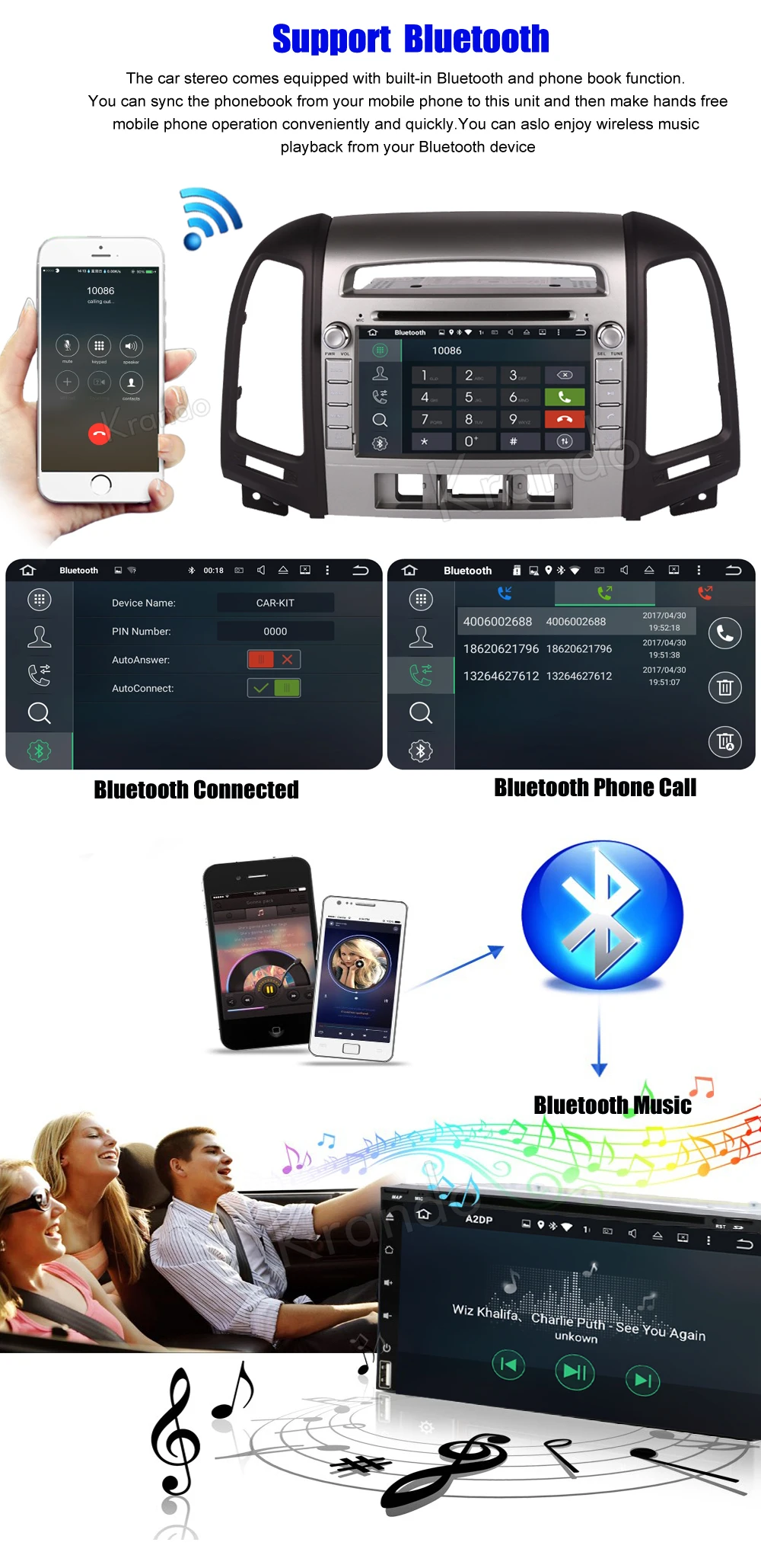 Discount Krando Android 9.0 car radio gps 2 din car dvd player for hyundai santa fe 2006-2012 3 Hole car multimedia navigation system 5