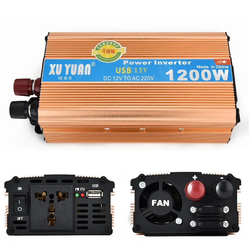 

1200W MAX DC 12 V to AC 220 V Car Power Inverter with USB Charging Port Adopting Aluminum Alloy Case, Antioxidant