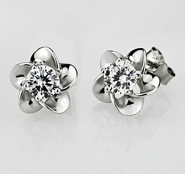 Серьги гвоздики из серебра 925 пробы с аметистом и цветком сливы|stud earrings|earrings