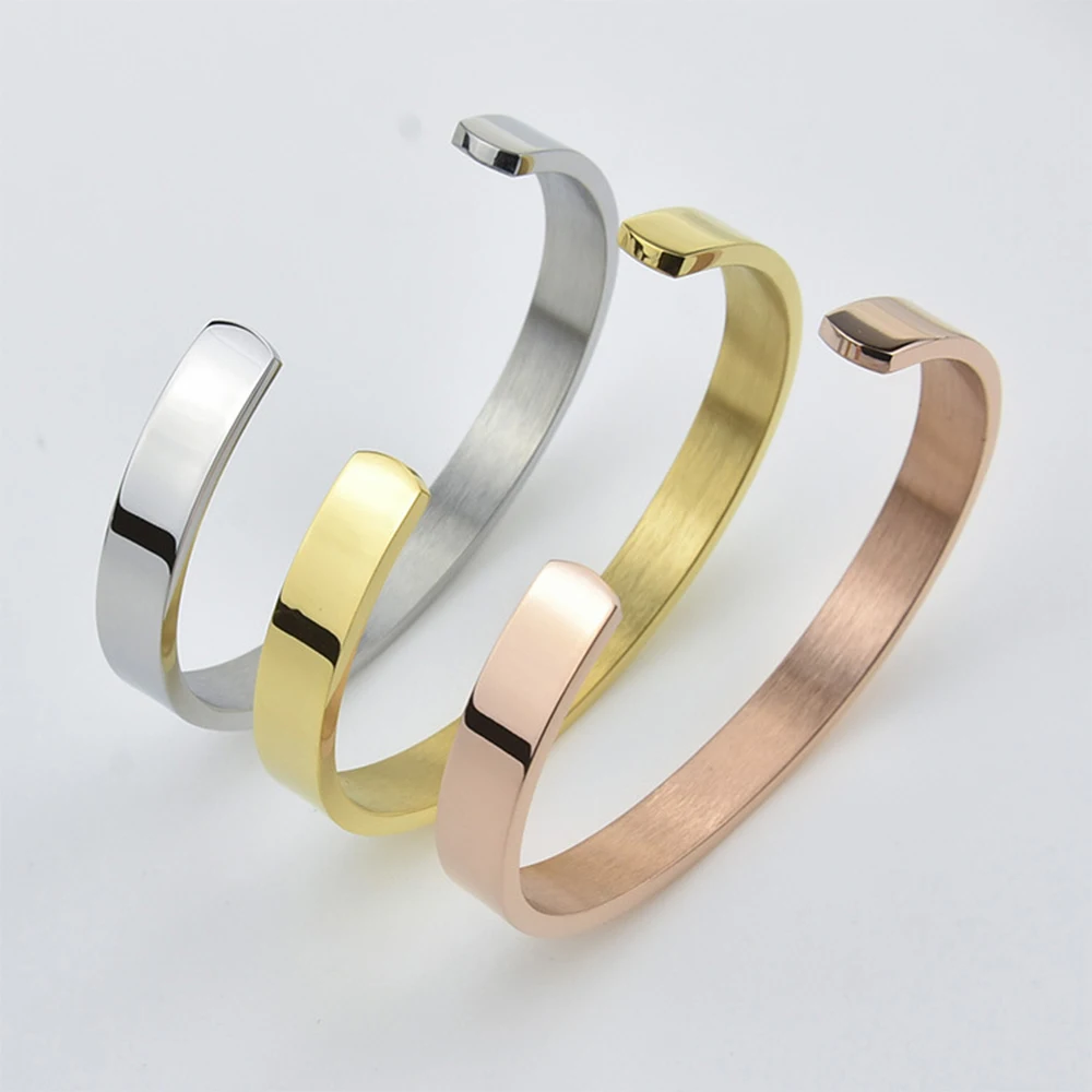 

New Fashion Stainless Steel Bracelet Lover’s Open Custom Engraved DIY Gifts Lettering Name Titanium Hand Women Jewelry