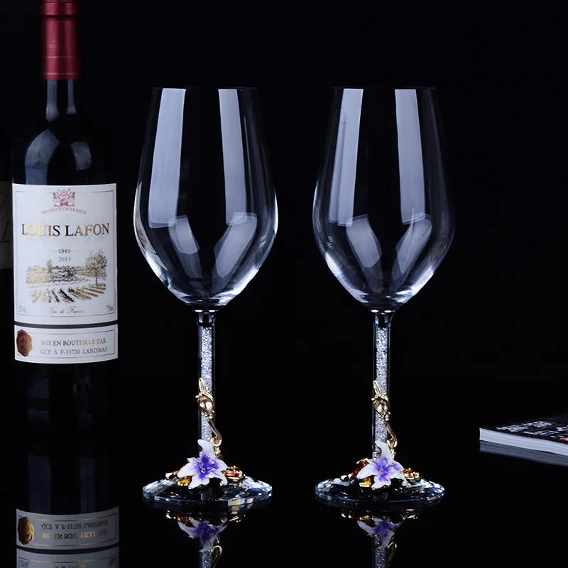 Originality Red Wine Glass K9 Crystal Goblet Enamel Colors Red Wine Cup Marry Gift Wine Glass 2 Piece/Kits Lead Free Glass