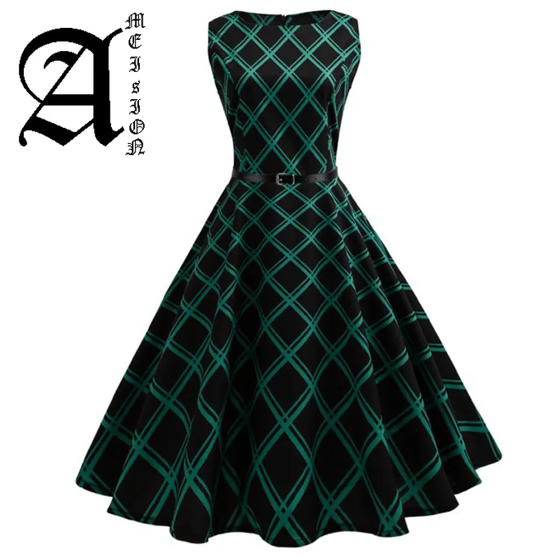 

Floral Print Women Summer Dress Hepburn 50s 60s Retro Swing Vintage Dress A-Line Party Dresses With Belt jurken Plus Size