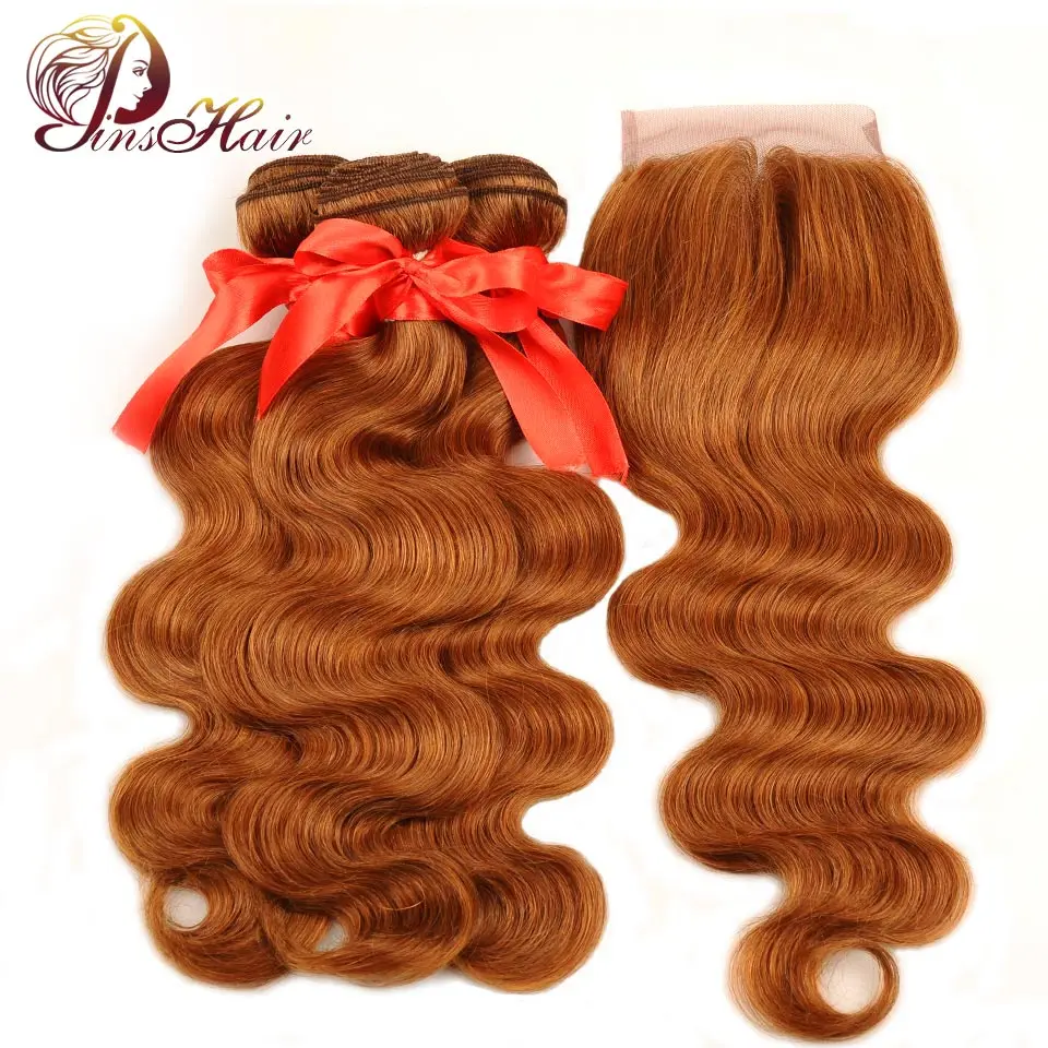 Pinshair honey Blonde bundle s с закрытием Бразильский объемный волнистый пучок с закрытием 30 цветов человеческие волосы соткут не Реми не сарай