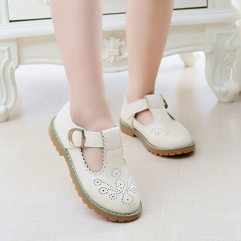 

Snoffy British Style Girls Leather Shoes Round Toe Children Bullock Carved Girls Princess Shoes Beige Pink Black Shoes TX385