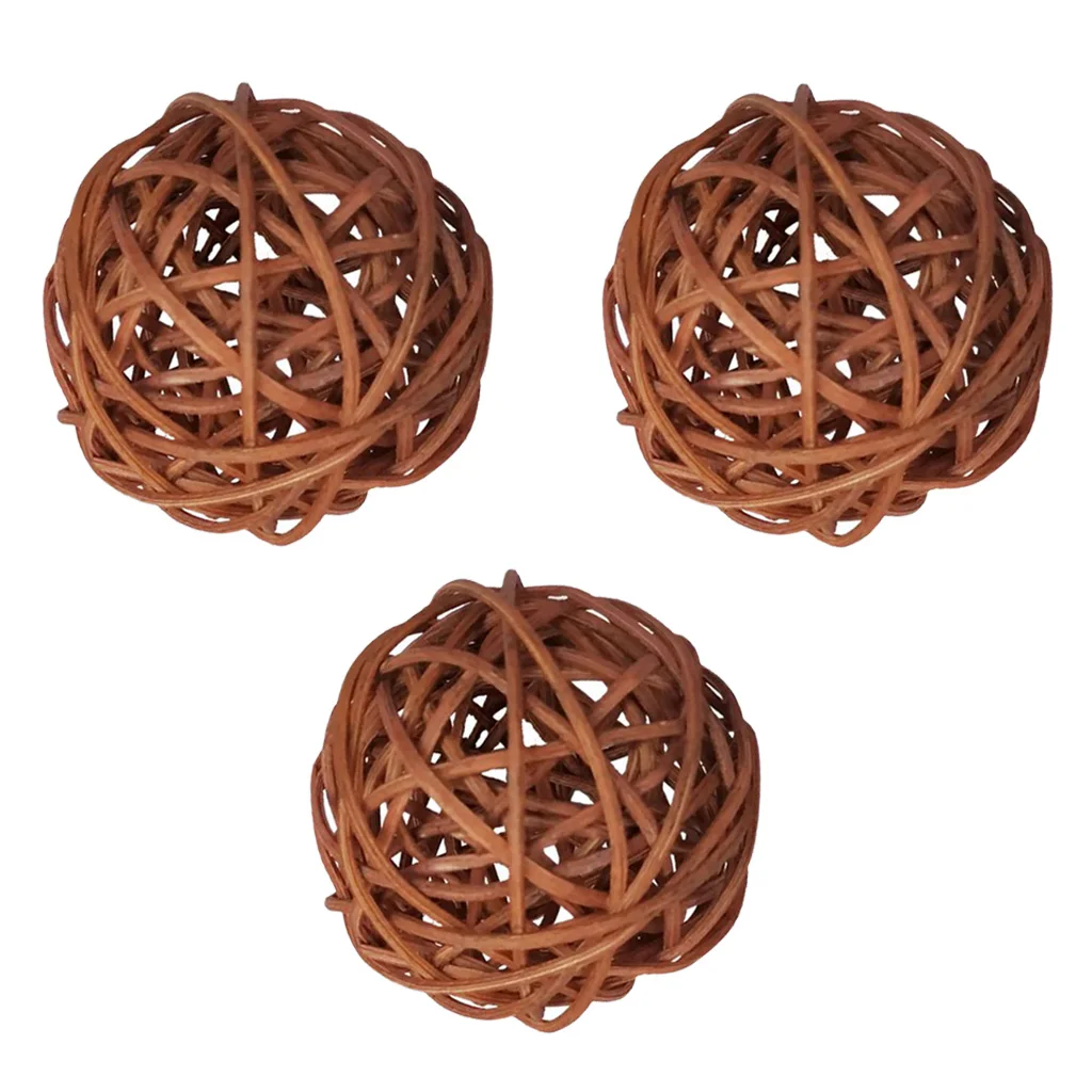 3Pieces/Set 8cm Rattan Wicker Ball Decoration Ornaments Wedding Christmas Party Table Desk Garden Hanging