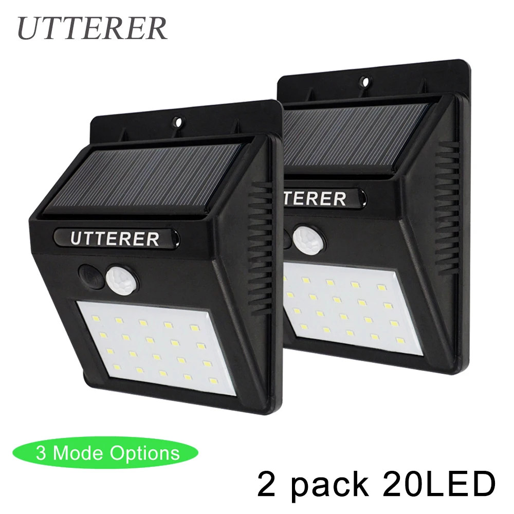 Открытый 3 Режим 2 упак. 20LED Солнечный свет лампы движения PIR Сенсор
