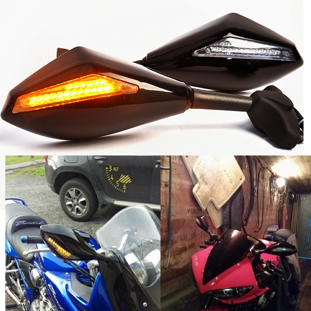 Черный глянец светодиодный указатель поворота зеркала заднего вида для YAMAHA YZF R1 R6