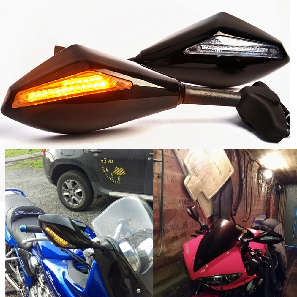 LED Turn Rear View Mirrors For Yamaha R1 98-01 R6 99-05 R6S 06-09 YZF600R 97-07