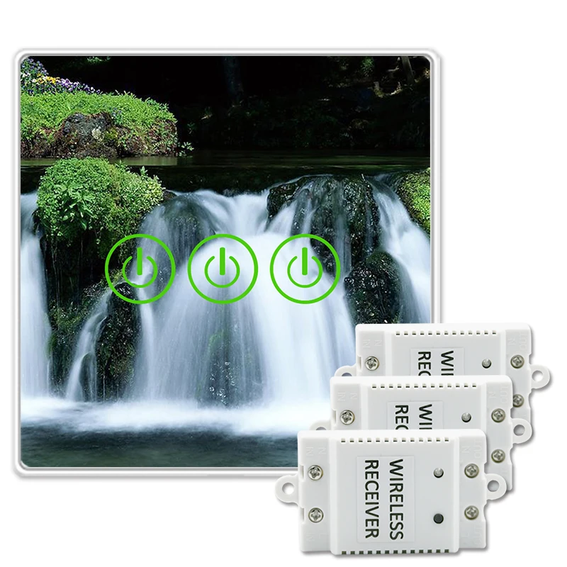 

Saful Picture Customized DIY Painting Wireless Touch Switch 3 Gang 3 Way Luxary Glass Switch Wall Light Touch Switch