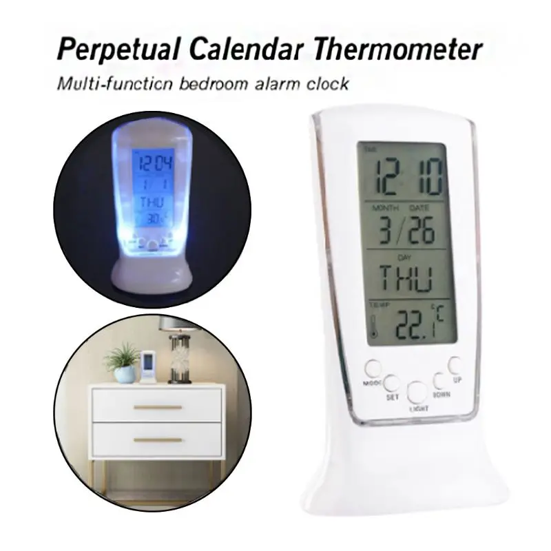 

LCD Electronic Clock Luminous Lazy Alarm Clock Silent Perpetual Calendar Thermometer Alarm Clock