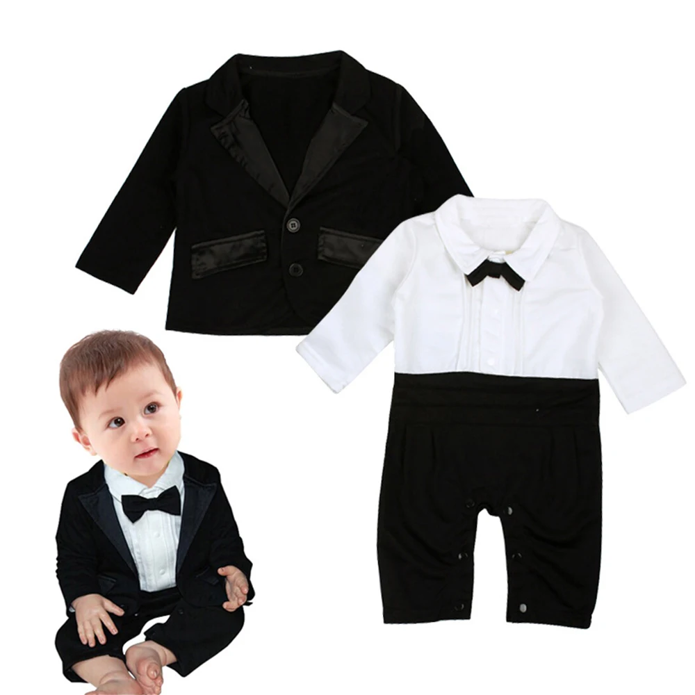 Winter Style 2017 Newborn Baby Rompers Boy Clothes Black Business Suit Clothes Jumpsuit 100