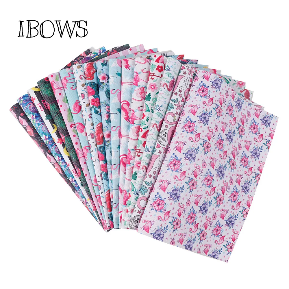 

22cm*30cm Flamingo Synthetic Leather Fabric Sheet Plants Summer Flamingo Printed PU Material DIY Hairbows Bags Sewing Patchwork