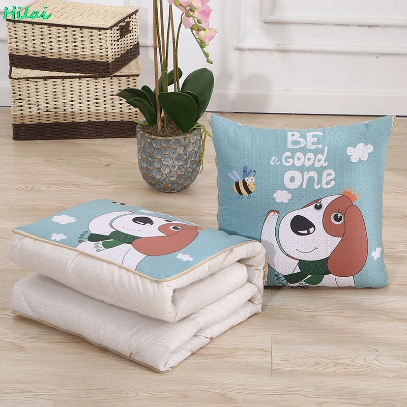 Pillow Blanket 2 in 1 cotton warm cartoon foldable patchwork quilt