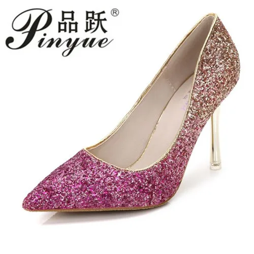 

2018 New Rhinestone High Heels Cinderella Shoes Women Pumps Pointed toe Woman Crystal Wedding Shoes 7cm 9cm 5cm heel big size